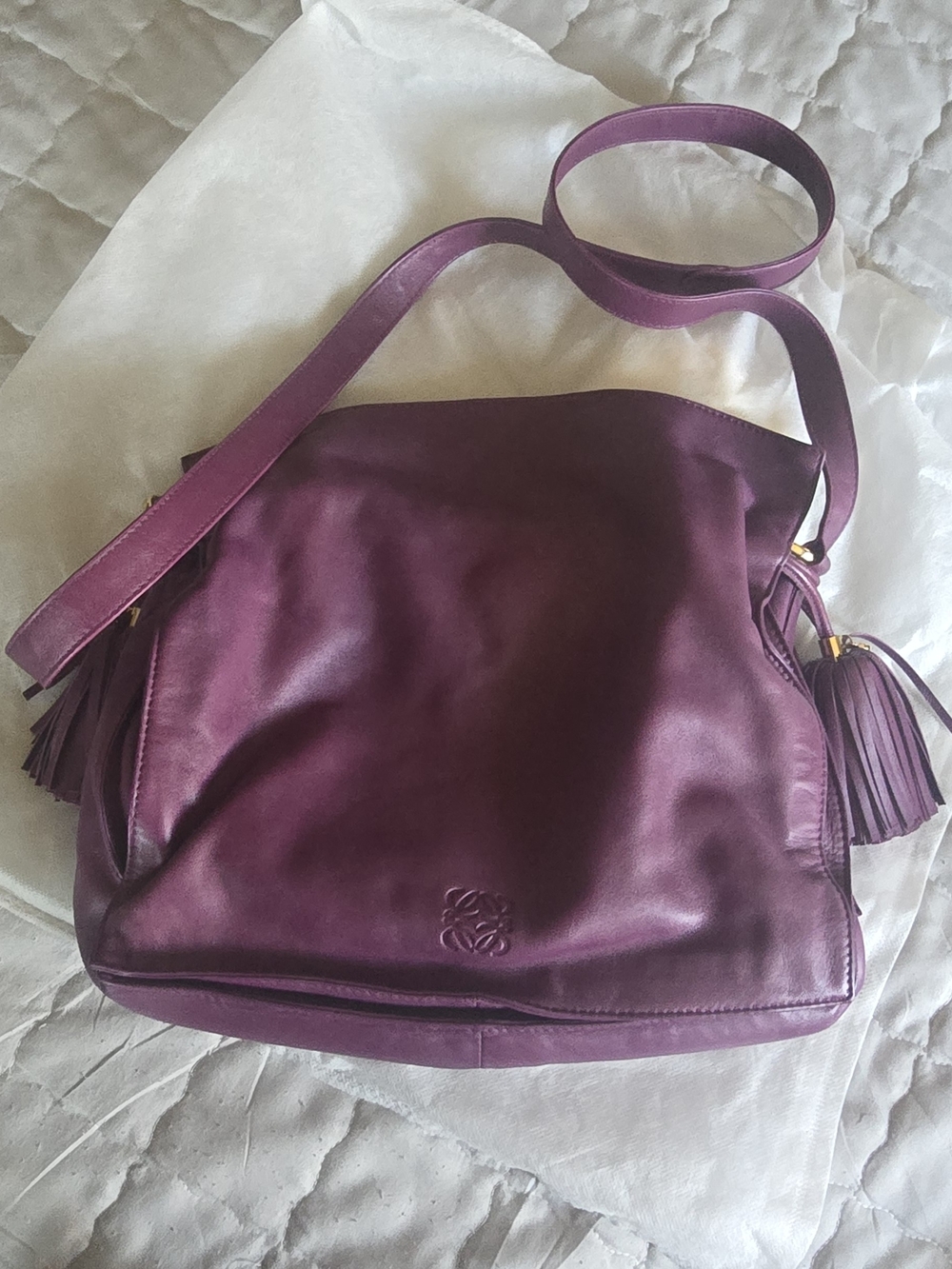 Loewe Barcelona Purple Leather Crossbody Bag with Tassel